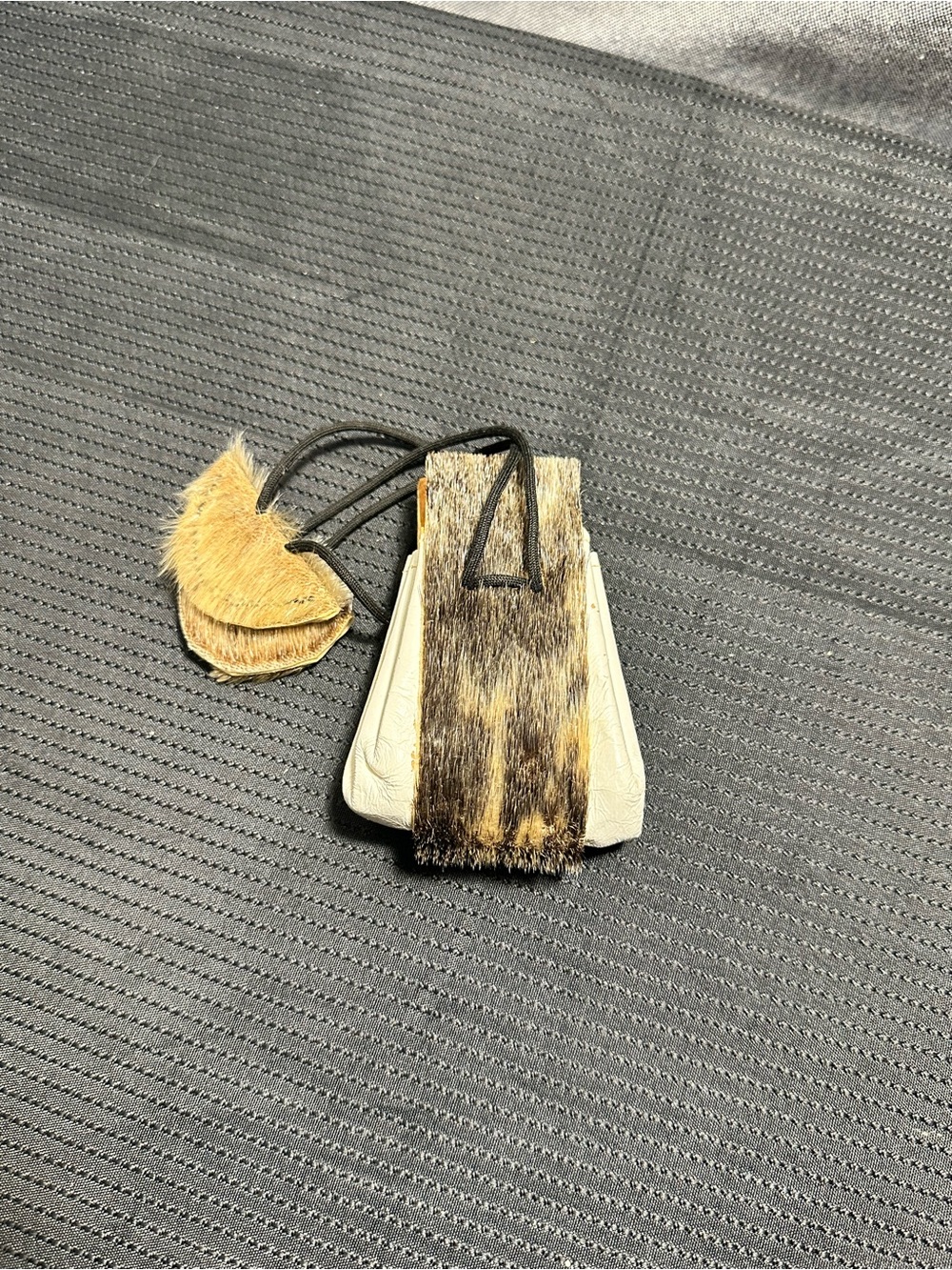 Fur Leather Key Pouch in Tan and Black